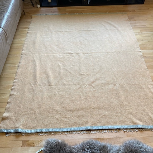 Vintage Horn Bros Woollens Lindsay 100% Wool Green Yellow Blanket 66 x 80" - Picture 4 of 9